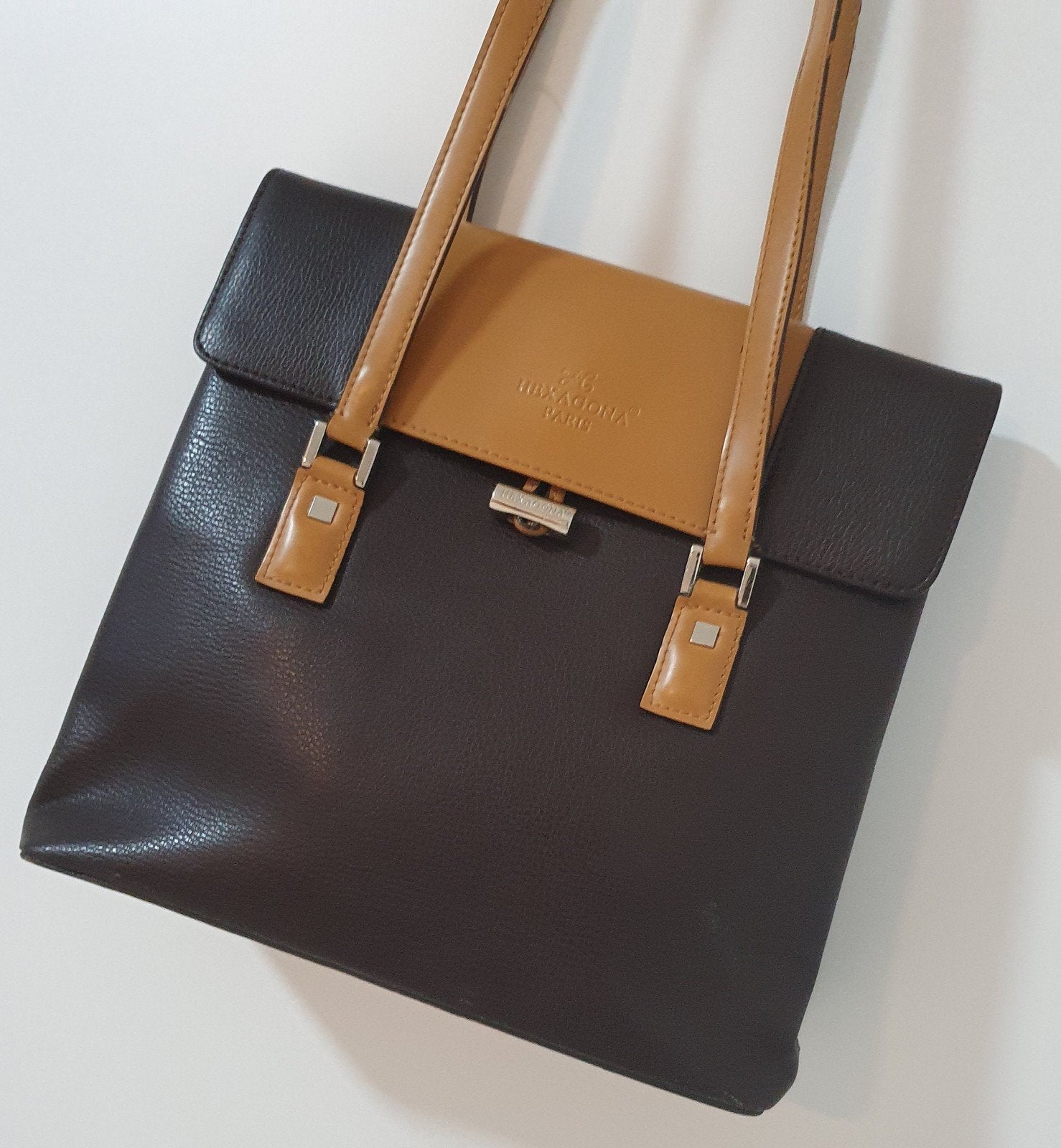 HEXAGONA Paris - Originele Handtas Zwart/Camel, Bijoux, Sacs & Beauté, Enlèvement, Noir, Sac à main