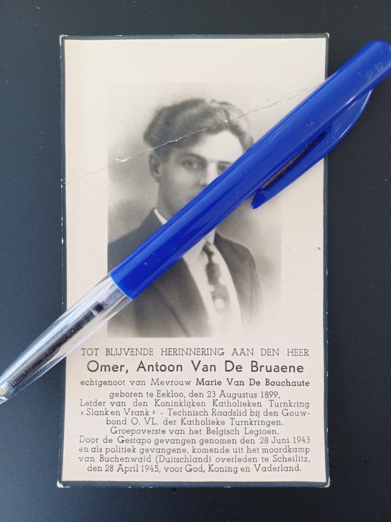 doodsprentje oorlogsslachtoffer WO II VAN DE BRUAENE Omer, Ophalen of Verzenden, Bidprentje