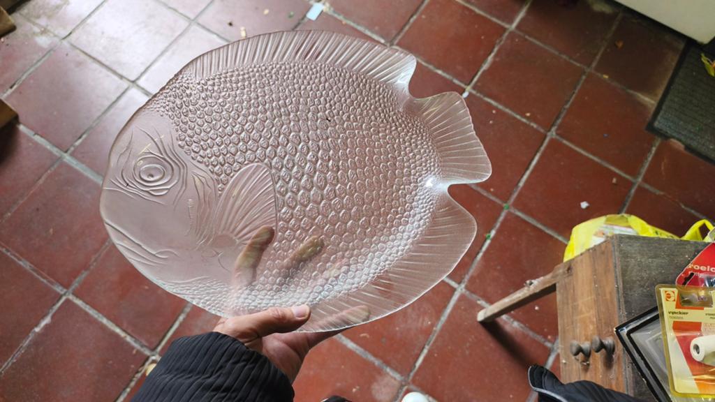 Glazen vis schaal, Ophalen, Glas, Schaal