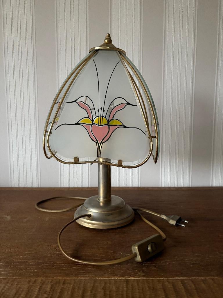 Lampe de table avec panneaux en verre — vintage, Maison & Meubles, Moins de 50 cm, Enlèvement ou Envoi, Verre, Vintage
