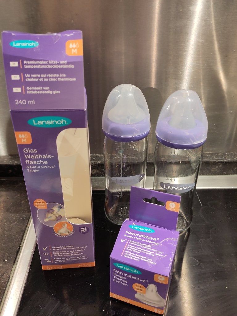 LANSINOH Naturalwave 240 ML GLAZEN FLESSEN + spenen, Ophalen, Overige merken, Zo goed als nieuw, Babyfles