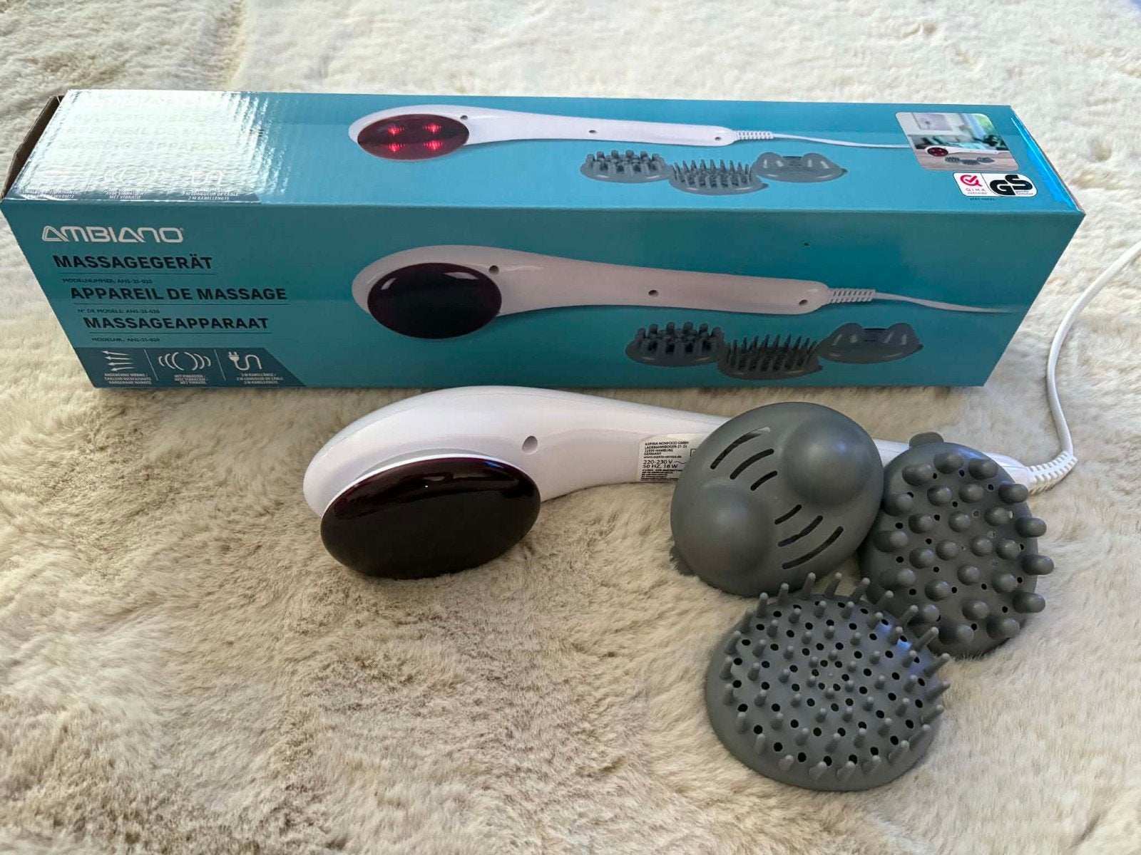 Massageapparaat met infrarood en vibratie + 3 opzetkoppen, Sport en Fitness, Massageproducten, Ophalen, Zo goed als nieuw, Overige typen