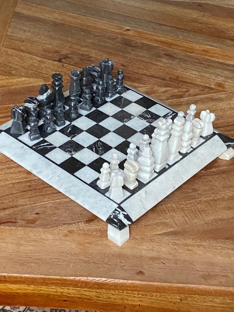 Handgemaakte stenen schaakset – marmer/onyx – 26 x 26 cm, Ophalen