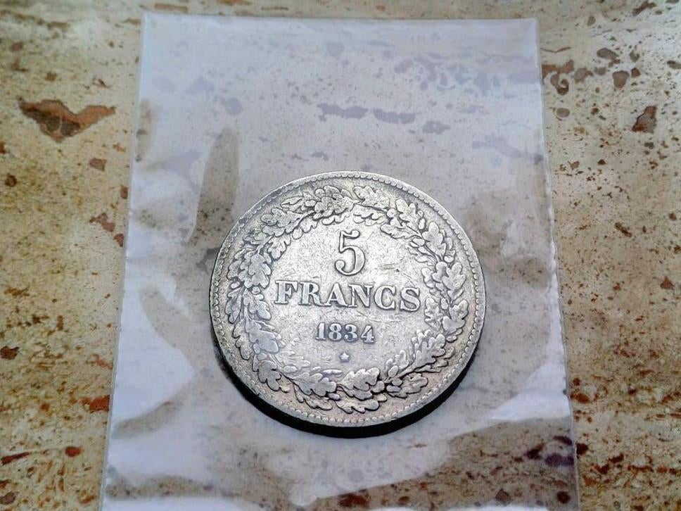 5 FRANCS LÉOPOLD I RARE EN 1834, Enlèvement ou Envoi, Monnaie en vrac, Argent, Argent