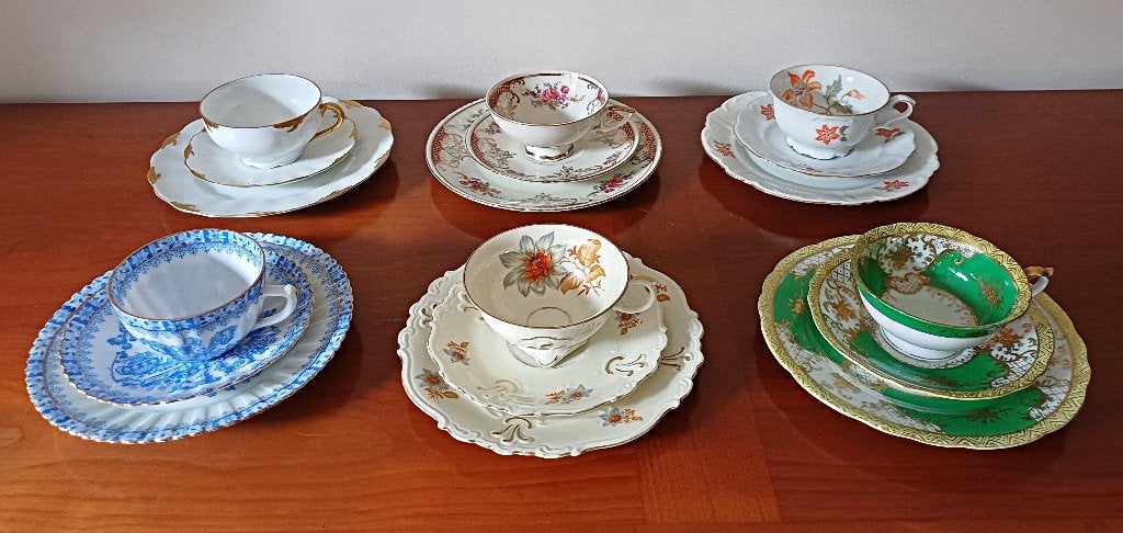 Prachtige porseleinen theesets - 6 trio's Weimar Bavaria ea, Antiek en Kunst, Ophalen