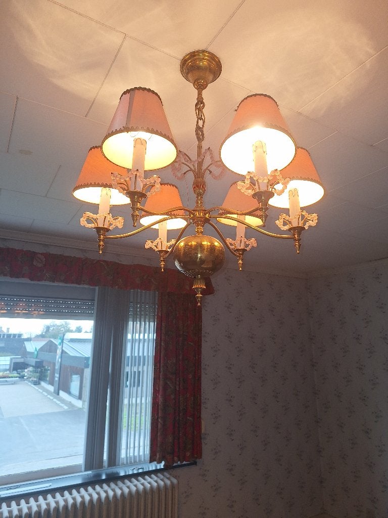 Klassieke kroonluchter (6 lichten), Enlèvement, Utilisé, Métal, Vintage