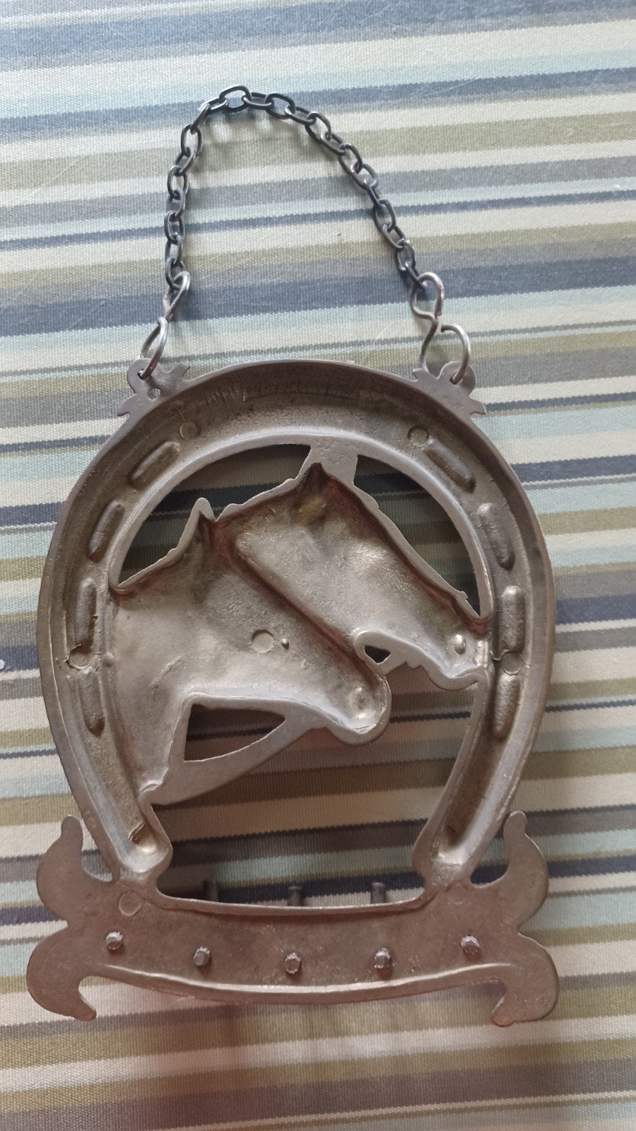 Vintage Messing Sleutelrek Paardenhoofden & Hoefijzer – Geel, Ophalen
