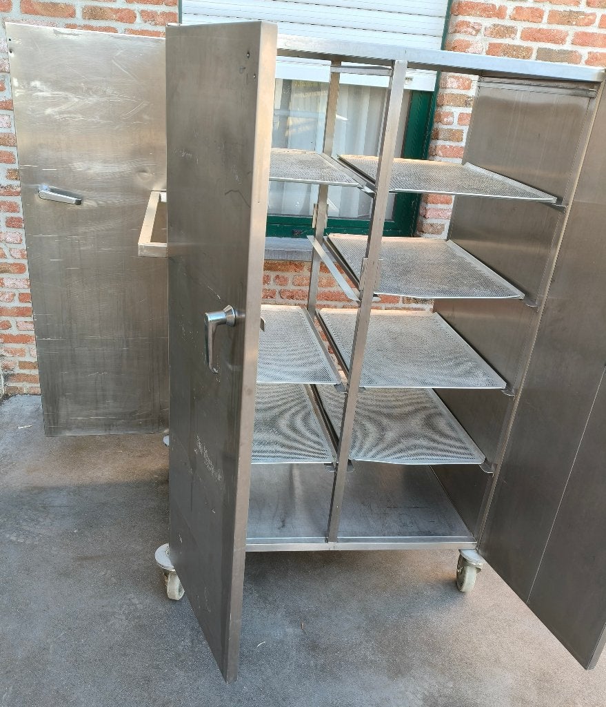 armoire de rangement en acier inox sur roulettes à 4 portes, Enlèvement, Utilisé