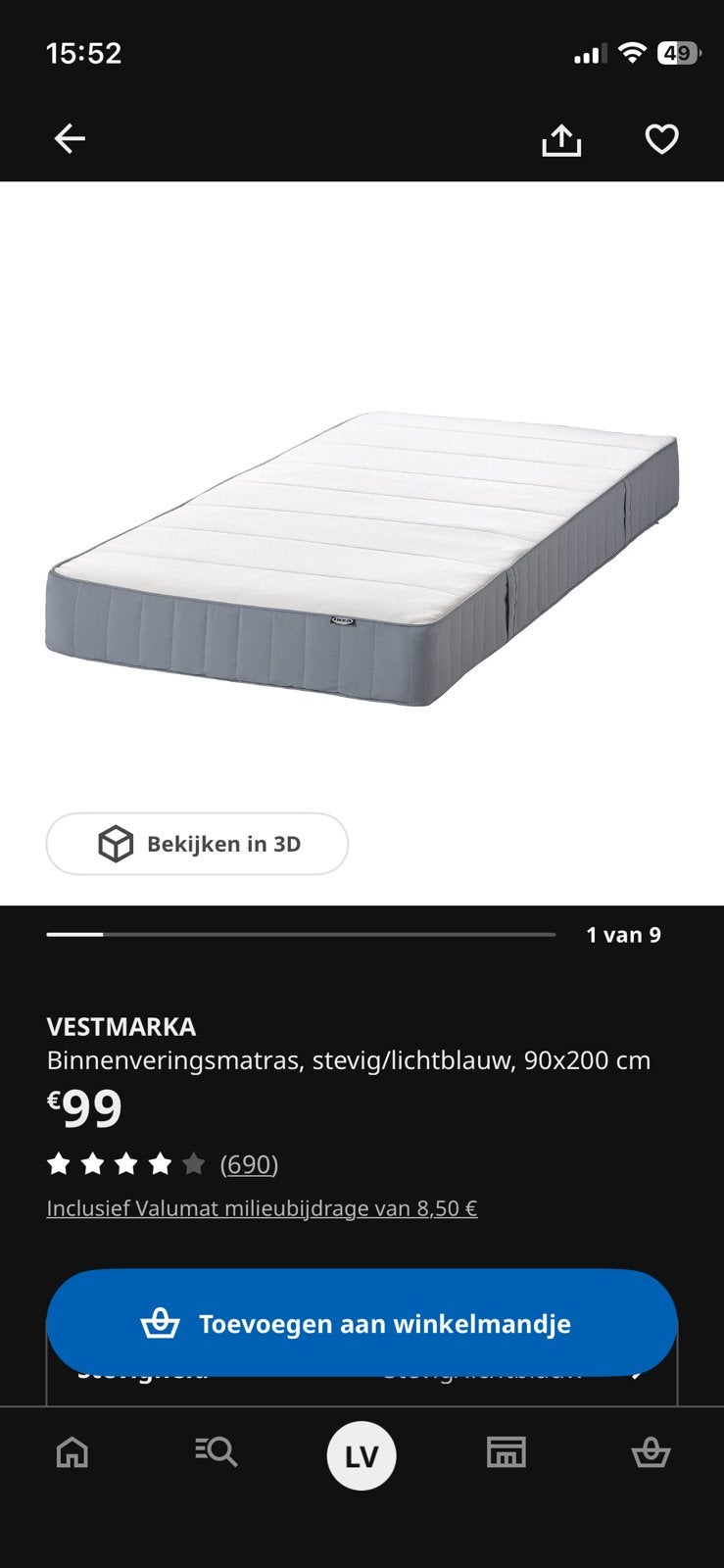 Eenpersoonsmatras ikea 90 x 200 cm, Ophalen, Zo goed als nieuw, 200 cm, Matras