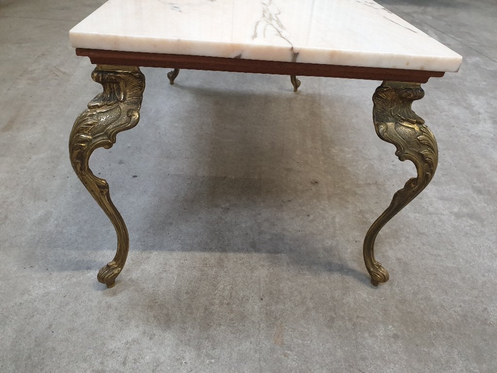 Prachtige salontafel marmeren blad, gebogen poten van brons., Huis en Inrichting, Ophalen, Gebruikt