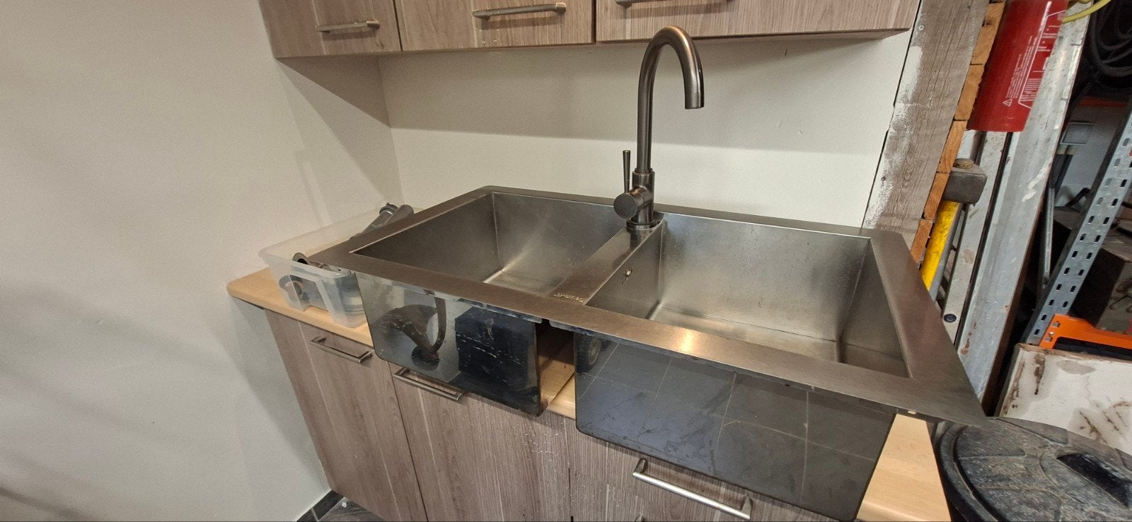dubbele spoelbak 50 x 86 cm met keukenkraan., Huis en Inrichting, Ophalen