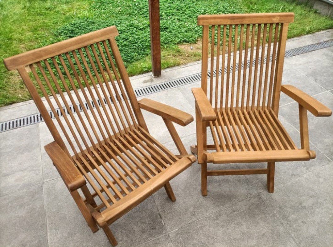 Teakhout tuinstoelen, Jardin & Terrasse, Chaises de jardin, Enlèvement, Comme neuf, Bois de teck, Pliant