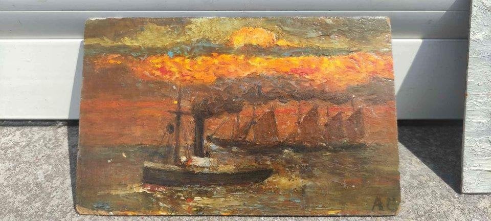 3 huile sur panneau marine monogramme anto carte, Antiquités & Art, Art | Peinture | Classique, Enlèvement ou Envoi, Panneau