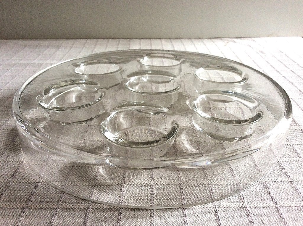 Ronde glazen waxinehouder voor 7 theelichtjes 22cm, Ophalen of Verzenden, Zo goed als nieuw, Overige materialen, Kandelaar