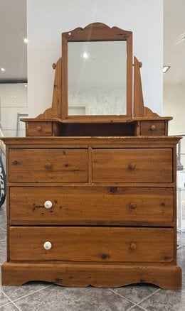 Coiffeuse / commode en pin massif avec miroir, Maison & Meubles, Enlèvement, Comme neuf