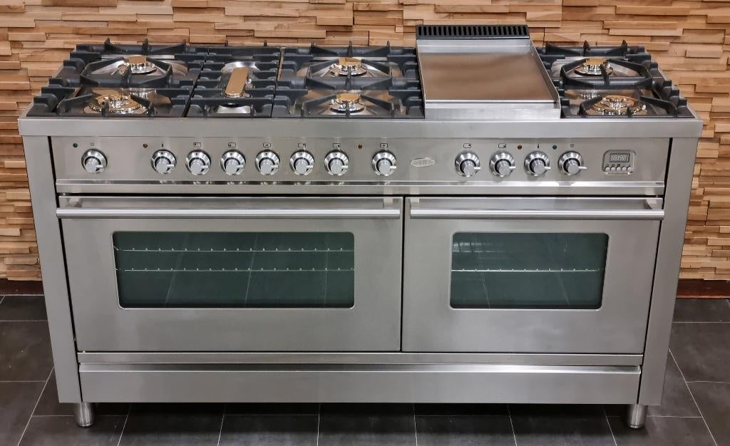 🔥Luxe Fornuis Boretti 150cm rvs 8 pits Frytop 2 ovens, Gaz, Classe énergétique A ou plus économe, Comme neuf, Enlèvement