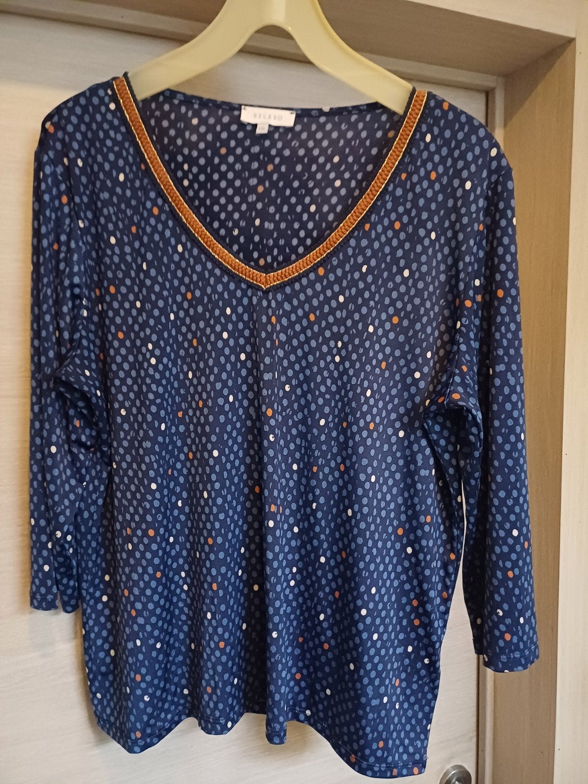Bel&Bo longsleeve blauw/ camelkl xxl(46/48), Bel & Bo, Enlèvement ou Envoi, Comme neuf, Bleu