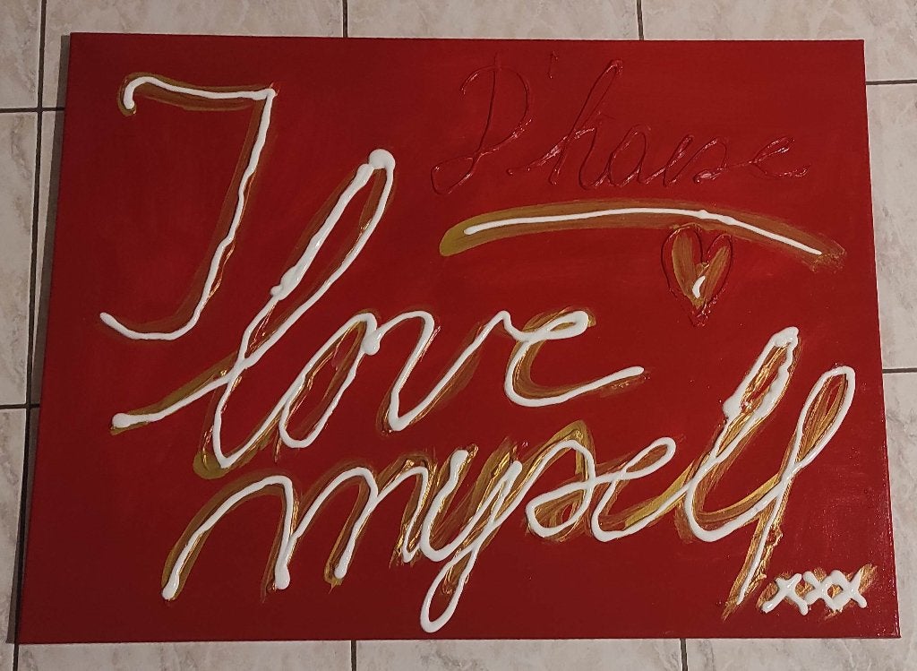 Schilderij I love myself van Hannes D'Haese, Enlèvement ou Envoi, Abstrait