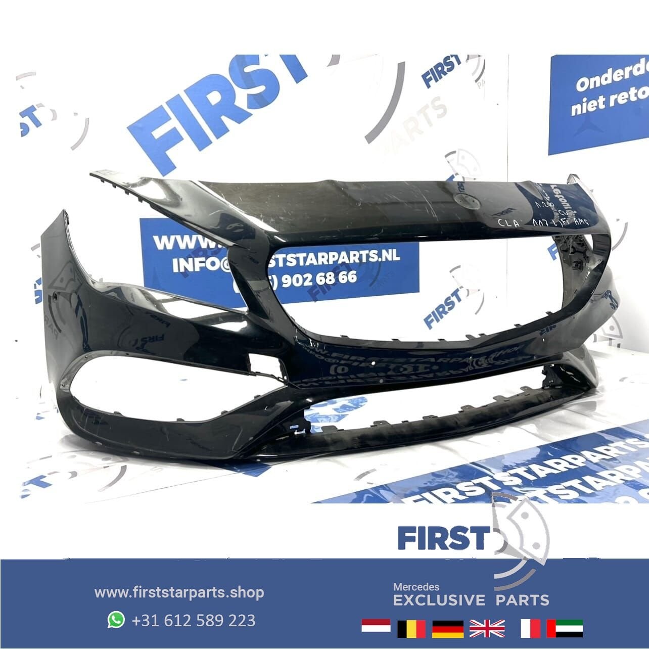 W117 X117 CLA 45 AMG VOORBUMPER ZWART Origineel Mercedes 201, Gebruikt, -, Voor, Ophalen of Verzenden