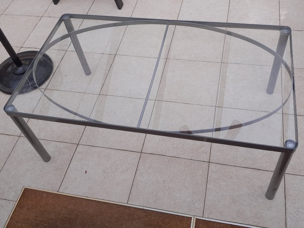 INOX (Salon) TAFELTJE met GLAS, Ophalen, 50 tot 100 cm, 50 tot 100 cm, Zo goed als nieuw