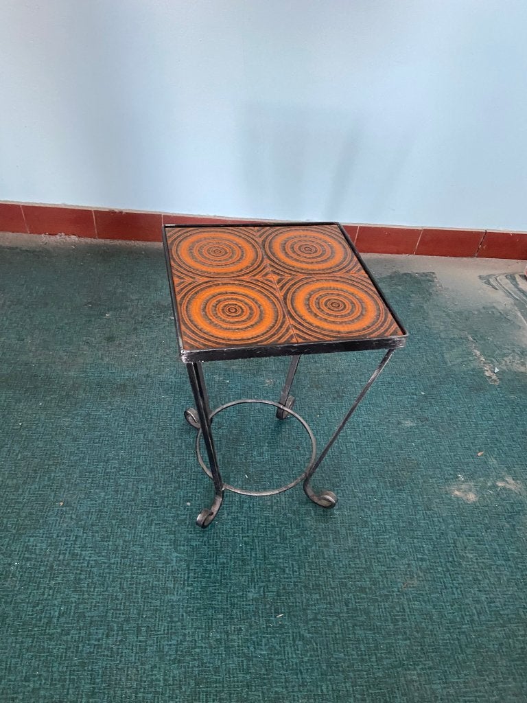Petit guéridon / table d'appoint Fer forgé carrelage Vintage, Ophalen