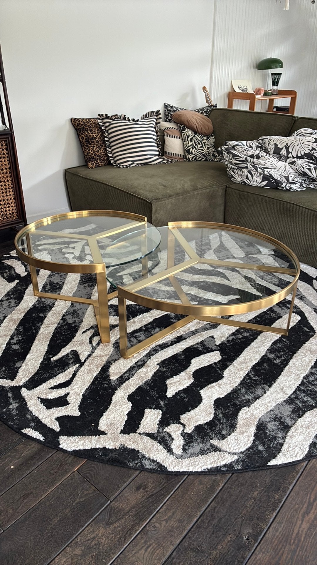 Mooie ronde gouden glazen salontafeltjes, Huis en Inrichting, Ophalen, Zo goed als nieuw, Glas
