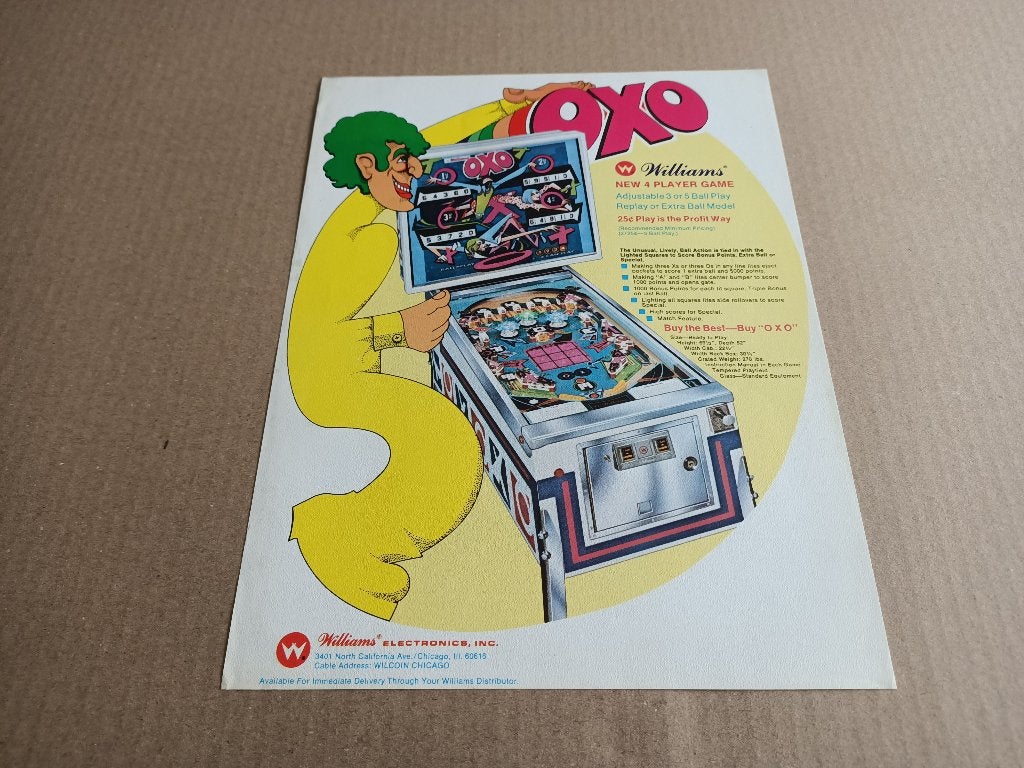 Flyer: Williams OXO (1973) Flipperkast, Verzamelen, Automaten | Flipperkasten, Flipperkast, Williams, Verzenden