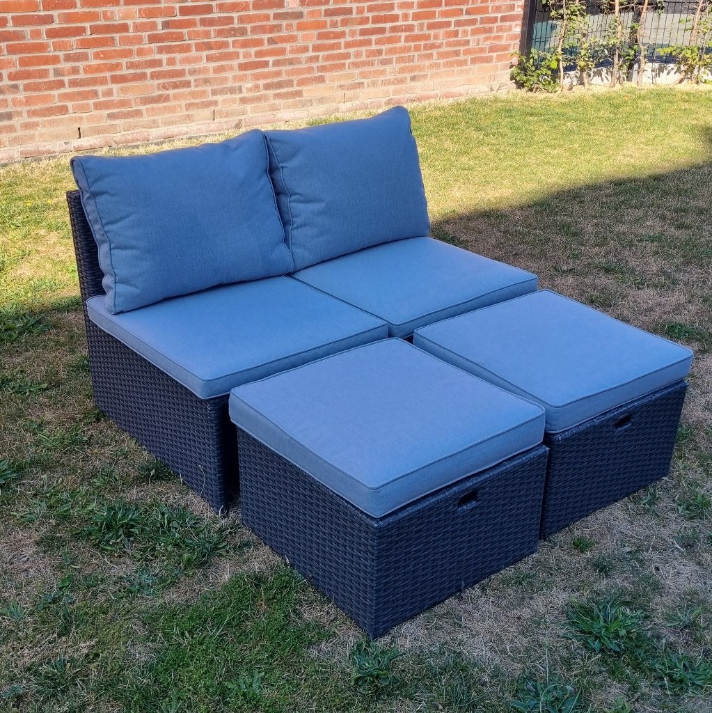 Loungeset wicker antraciet | 2-zitsbank + 2 poefs, Gebruikt, Bank, Loungeset, Wicker