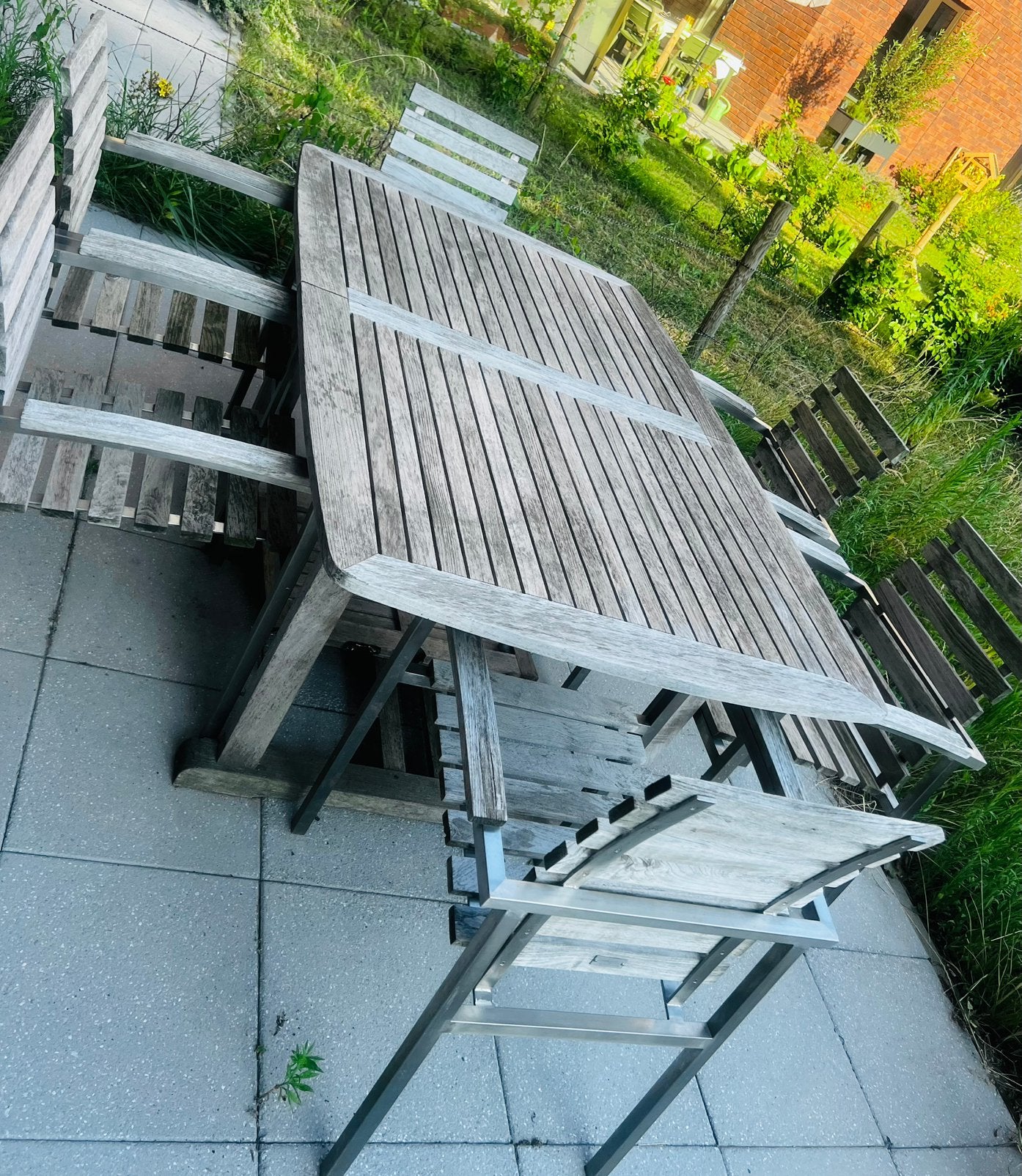 Teak tuineettafel met stoelen, Ophalen, Eettafel, Aluminium, Zo goed als nieuw