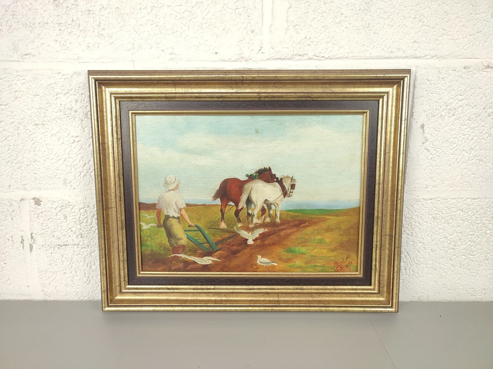 Aureel Mo - schilderij met trekpaarden, Ophalen of Verzenden, Gesigneerd