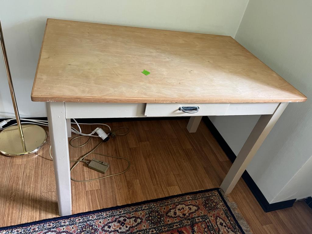 Landelijke houten schrijftafel met lade, Huis en Inrichting, Bureaus, Wit, Ophalen