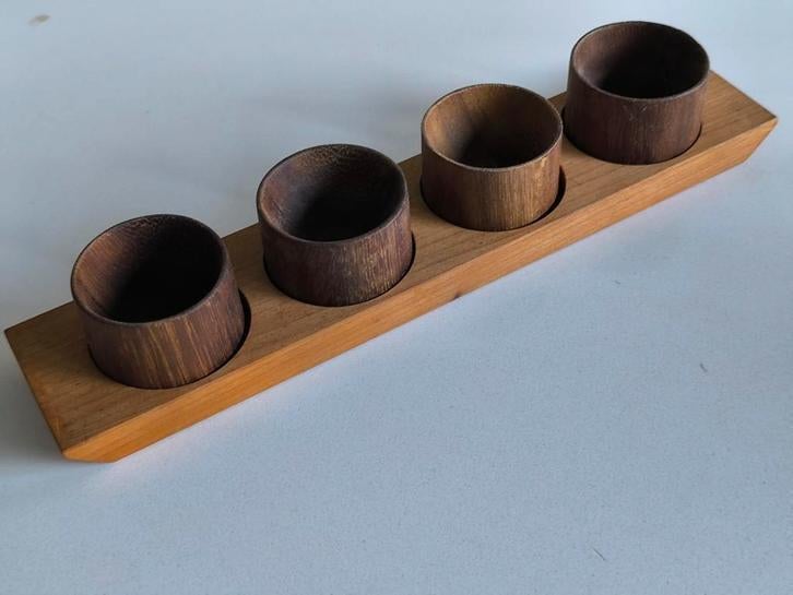4 vintage houten eierdopjes, Deens, jaren 60, Ophalen of Verzenden