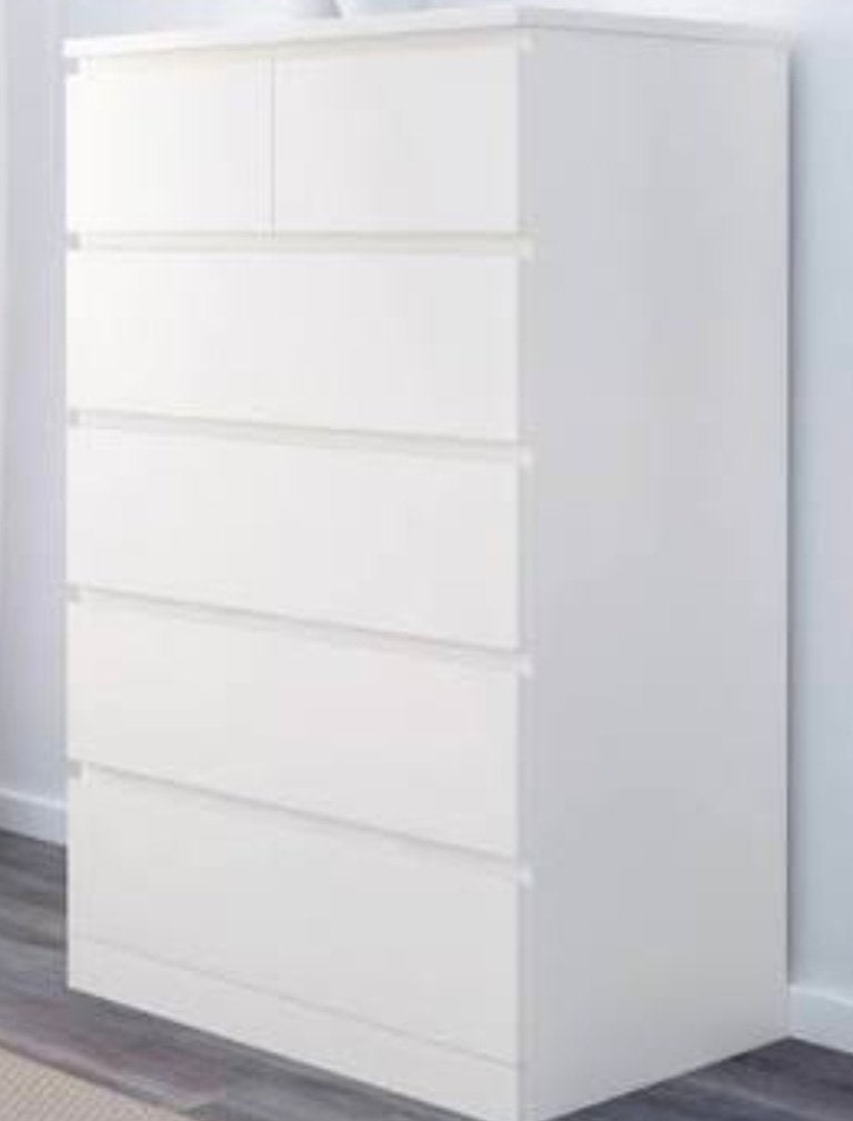 Witte malm ladekast, Ophalen, 5 laden of meer, 100 tot 150 cm, 50 tot 100 cm
