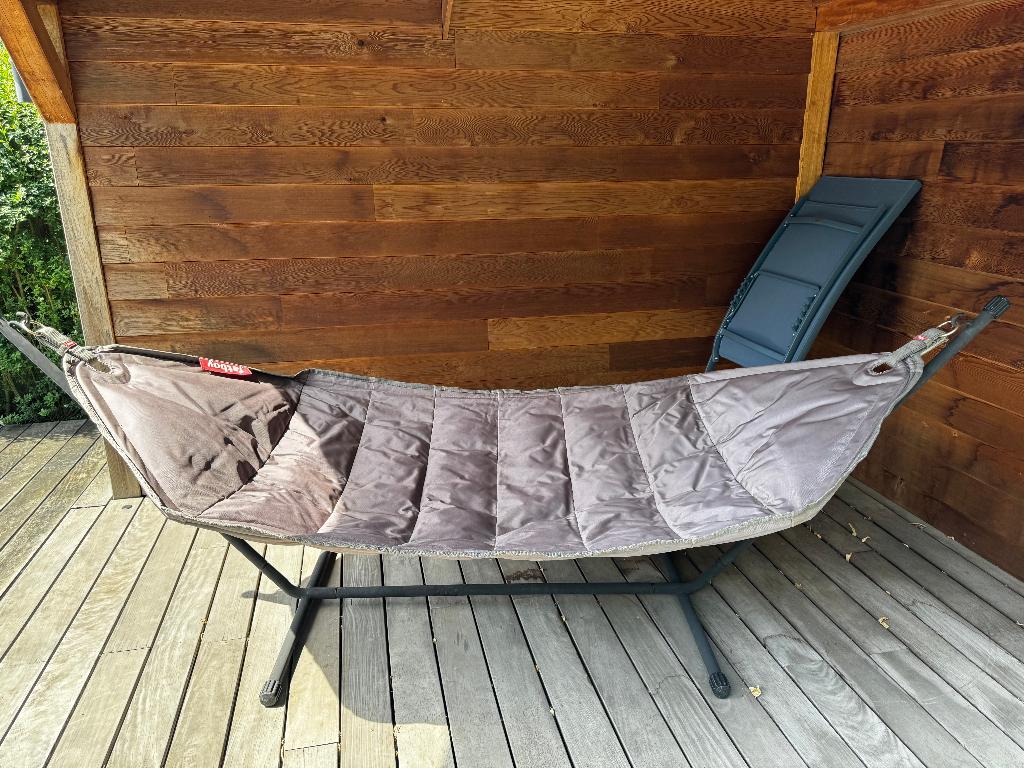 fatboy hangmat taupe, Jardin & Terrasse, Hamacs, Avec support, Enlèvement, Utilisé, Multi-personne