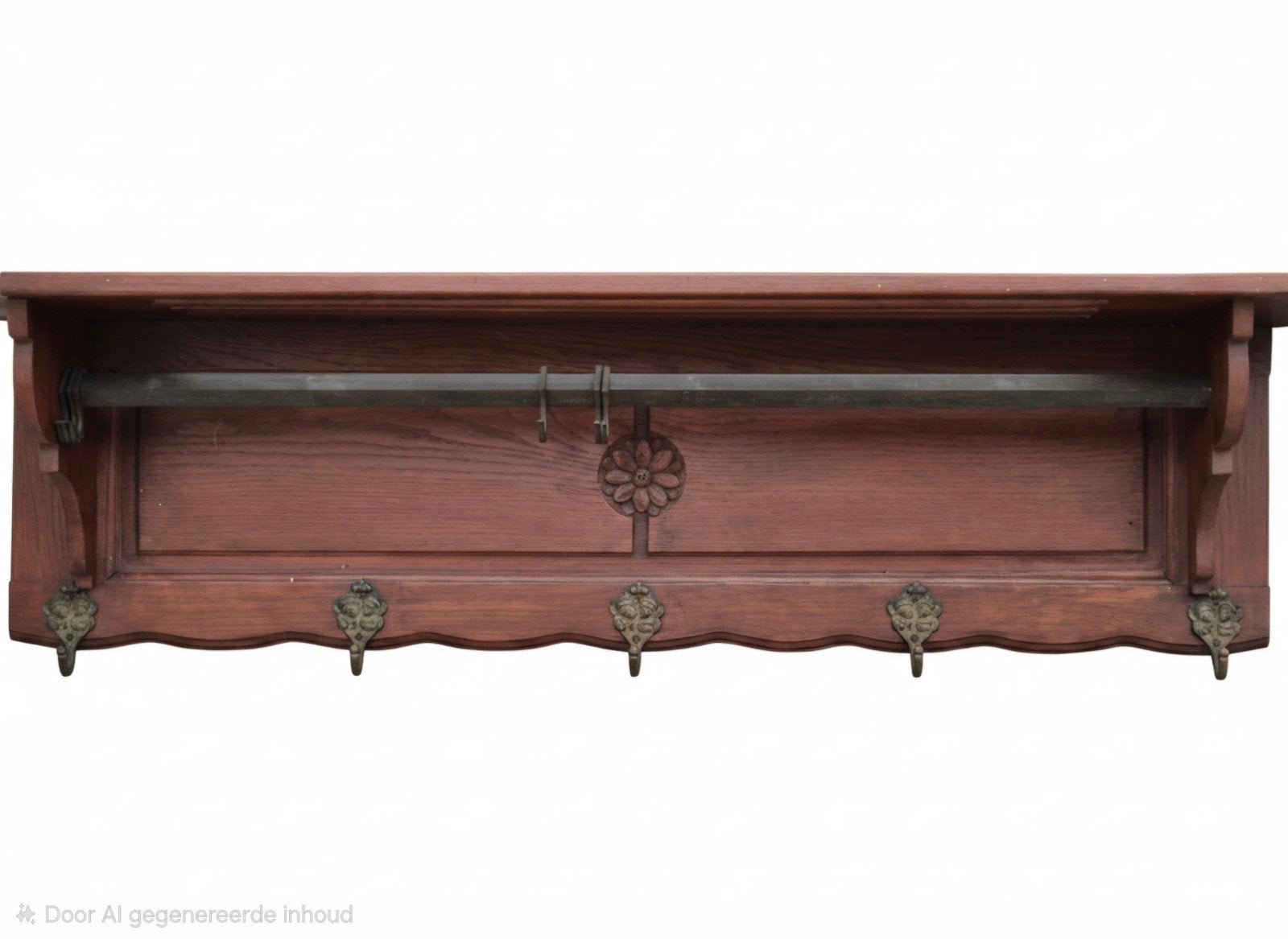 antieke houten wandkapstok met legplank, een metalen roede v, Ophalen, Gebruikt, Hout, Wandkapstok