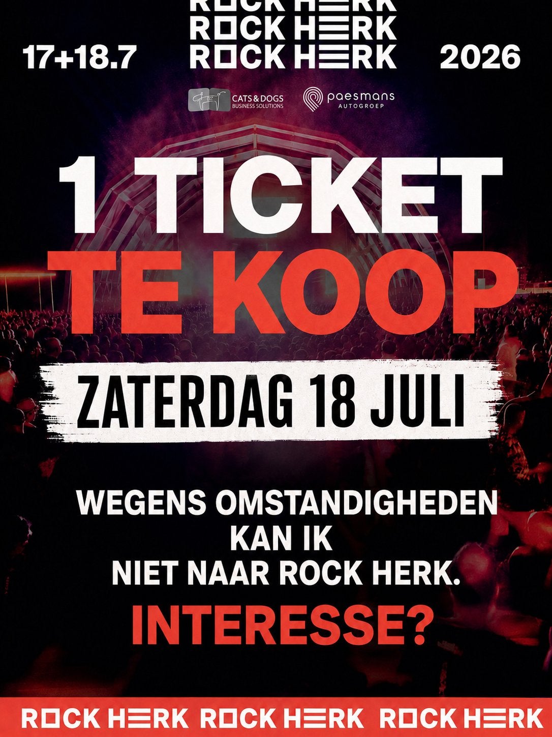 Ticket Rock Herk 18/07/26, Tickets & Billets, Une personne