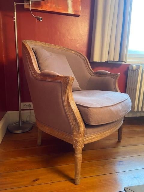 Armchair lichtgrijs antieke look, Huis en Inrichting, Fauteuils, Ophalen, 75 tot 100 cm, Zo goed als nieuw, Stof