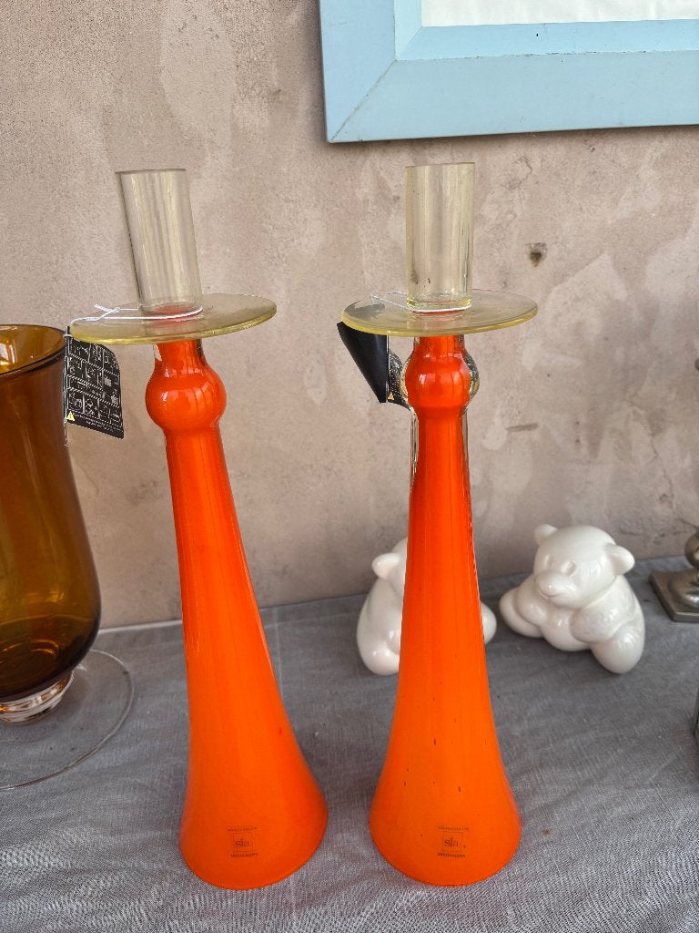 2 glazen kandelaars, Ophalen of Verzenden, Nieuw, Glas