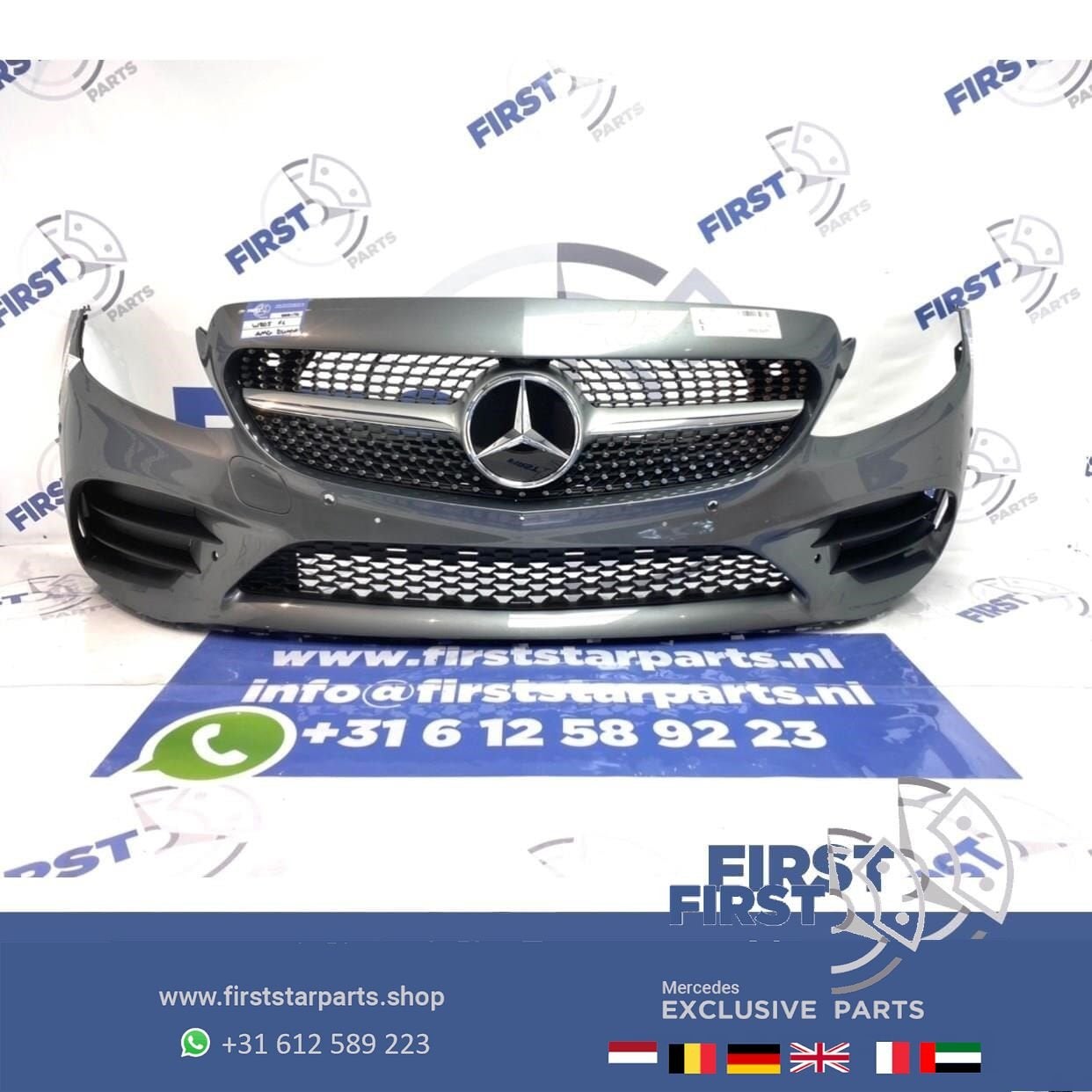 W205 FACELIFT AMG VOORBUMPER + diamond gril 2019 Mercedes C, Auto-onderdelen, Gebruikt, -, Voor, Ophalen of Verzenden