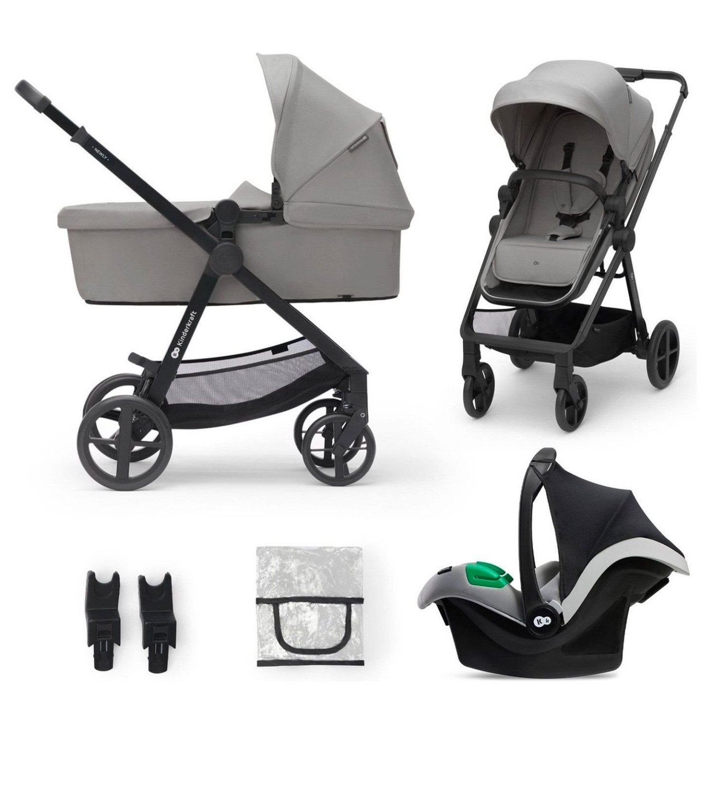Kinderkraft Newly Grey 3 in 1, Zo goed als nieuw, Combiwagen, Luchtbanden, Ophalen