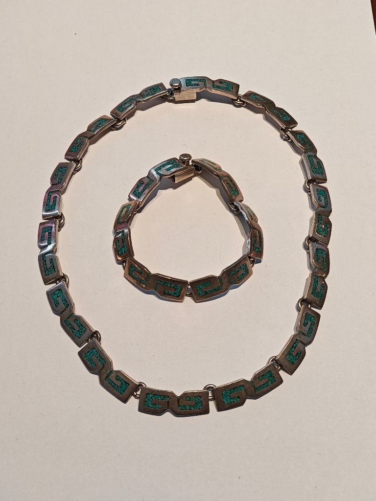 Set collier et bracelet en argent massif 925 (Mexico), Enlèvement, Argent, Bracelet, Avec pierre précieuse