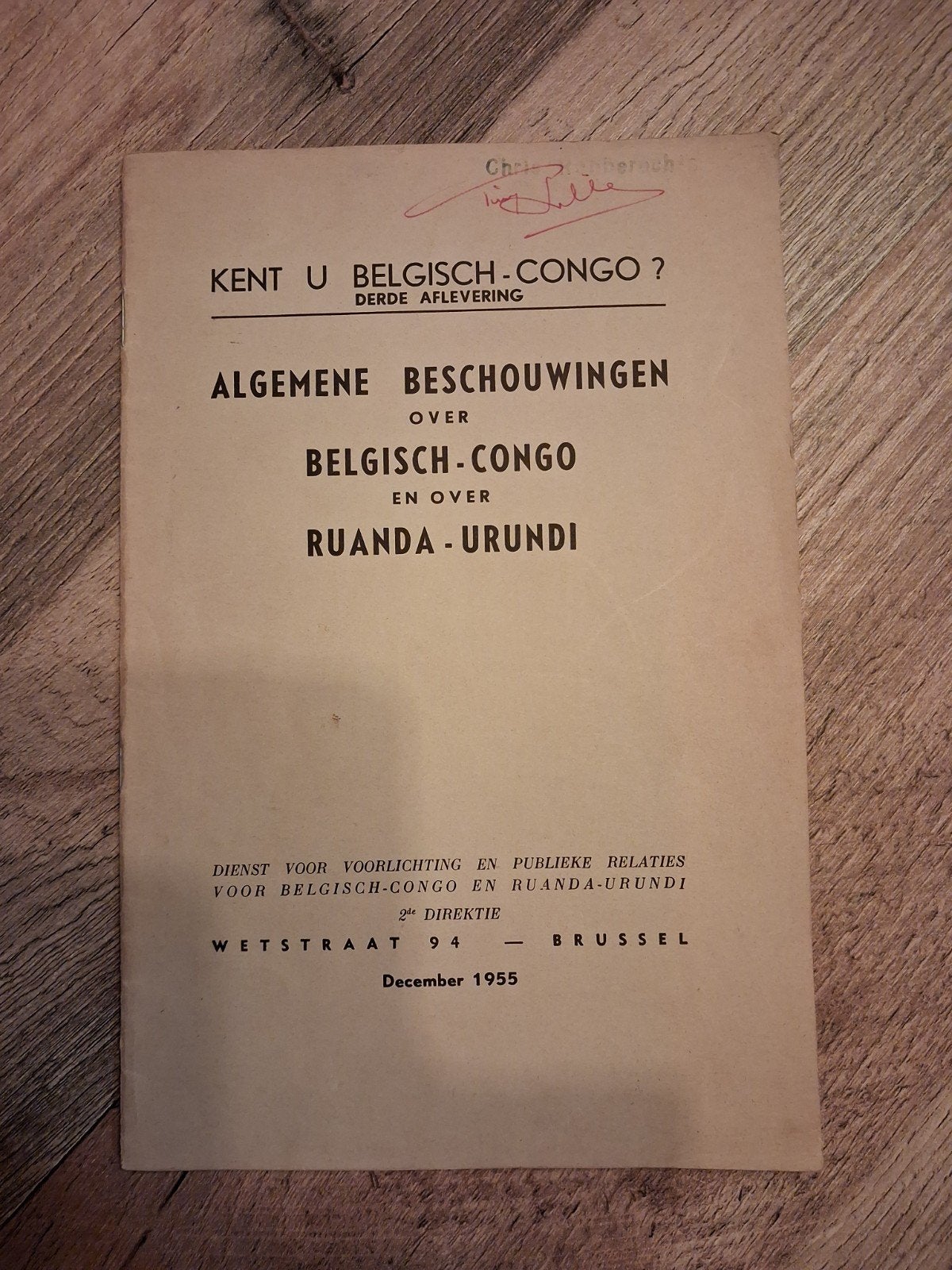 Algemeene Beschouwingen over Belgisch-Congo en over Ruanda-U, Livres, Histoire nationale, Envoi
