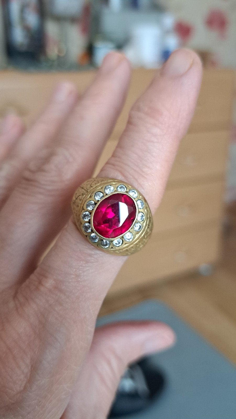 bague  ancienne arjent solide pierre  roubin  vreu, Enlèvement ou Envoi