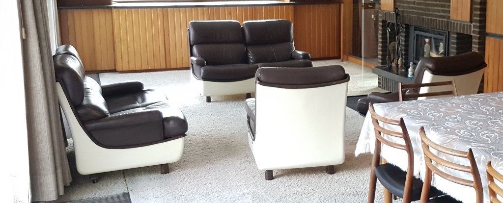 Vintage zetel bank Orchidee by Michel Cadestin voor Airborne, Ophalen, Gebruikt, Rechte bank, Leer