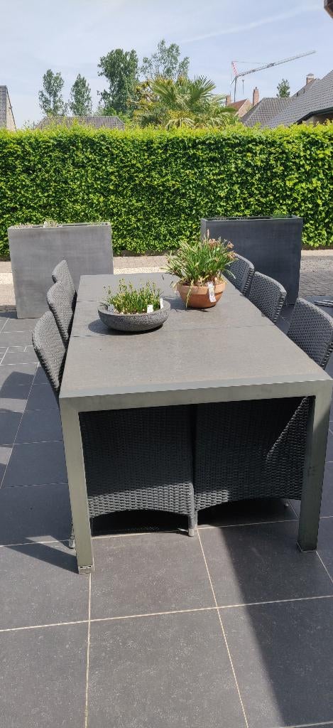 tuintafel + stoelen, Ophalen, Gebruikt, 6 zitplaatsen, Aluminium