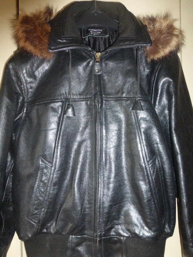 Blouson mixte en vrai cuir noir "Hypnotic Fashion "T: L, Enlèvement ou Envoi, Comme neuf, Noir