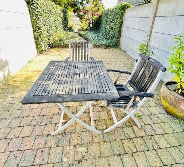 tuinstoelen + tafel, Ophalen, Gebruikt, Hout, Inklapbaar