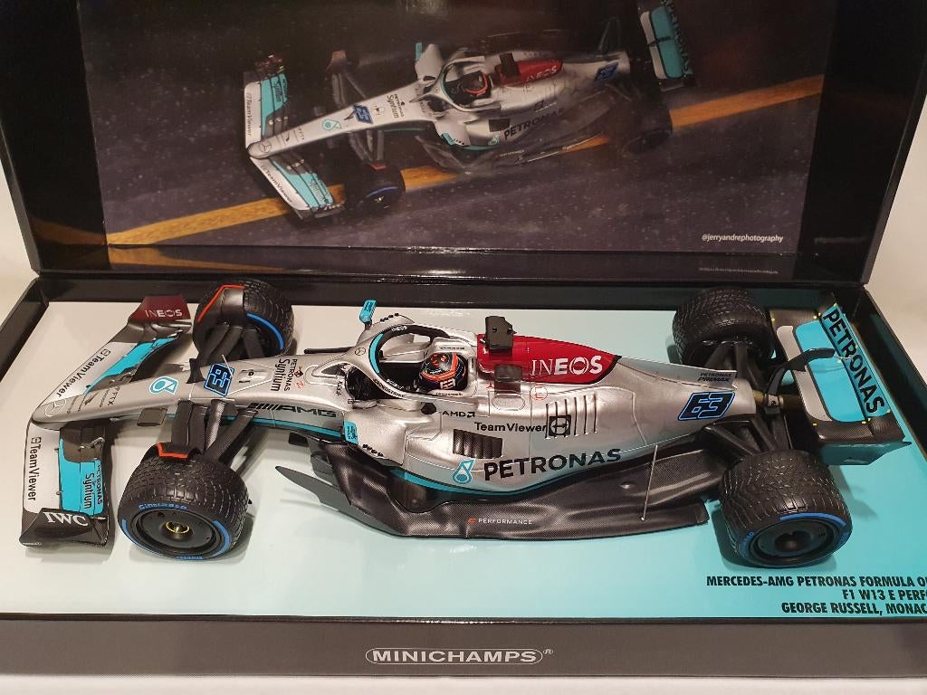 George Russell Mercedes-AMG F1 Team W13 Monaco GP 2022 1:18, Hobby en Vrije tijd, Ophalen of Verzenden, Nieuw, Auto, MiniChamps