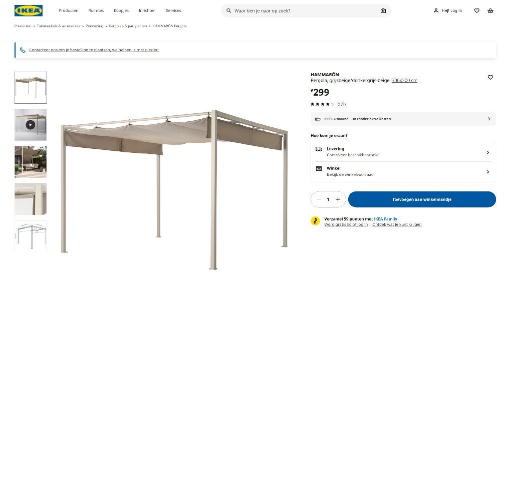 Pergola beige 3 m x 3 m, Tuin en Terras, Ophalen, Nieuw