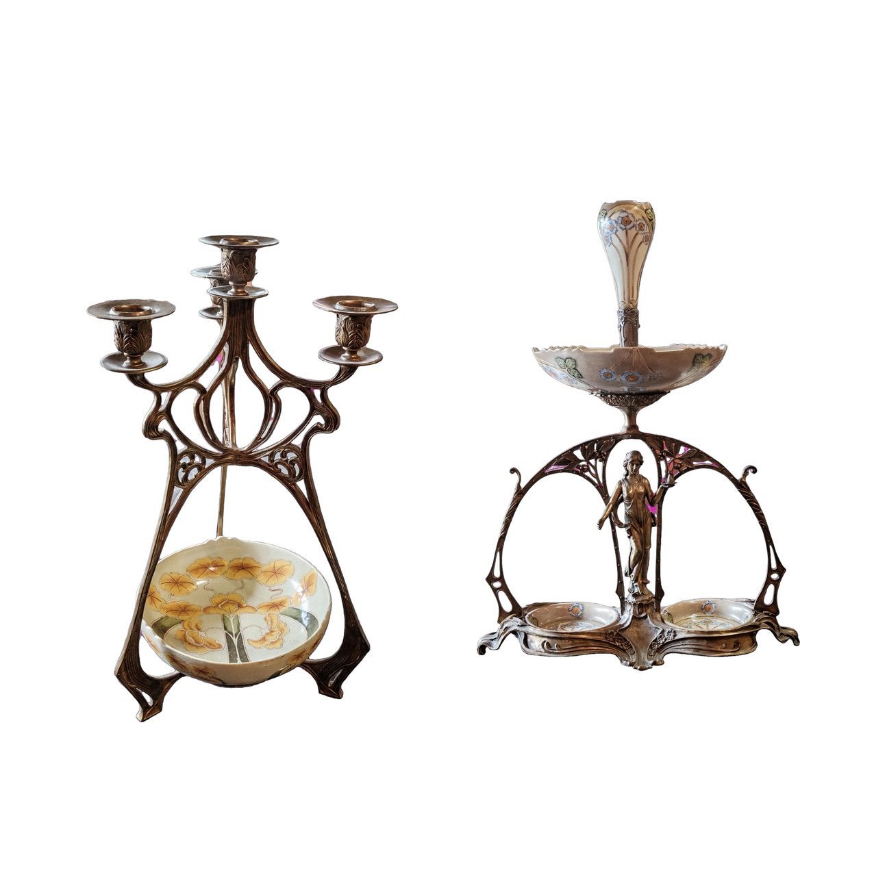 Antieke Art Nouveau Centerpieces 1906, Antiek en Kunst, Ophalen, Koper of Brons